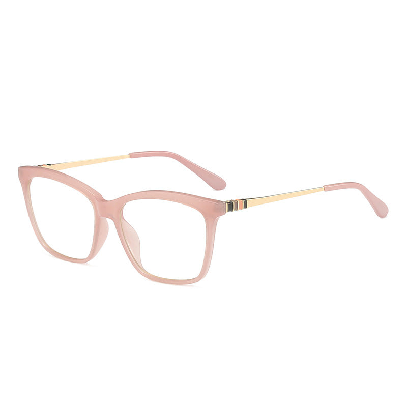 Striped Hinge Cat Eye Blue Light Blocking Glasses in Translucent Blush Pink & Gold