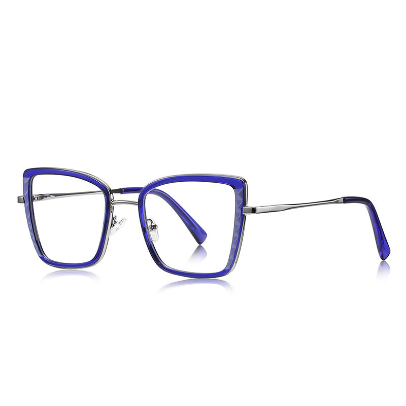 Diamond Accent Square Blue Light Blocking Glasses in Cobalt Blue &amp; Silver