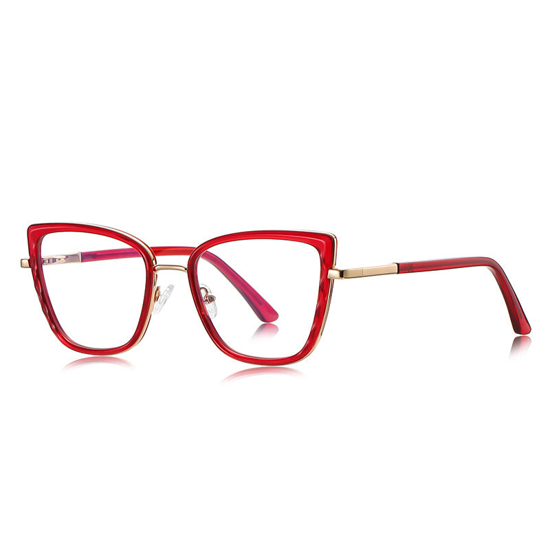 Metal Bridge Square Blue Light Blocking Glasses in Ruby Red