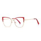 Wing Tip Metal Cat Eye Blue Light Blocking Glasses in Gold & Crimson Red