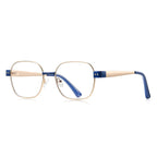 Enamel Accent Metal Square Blue Light Blocking Glasses in Gold & Navy Blue