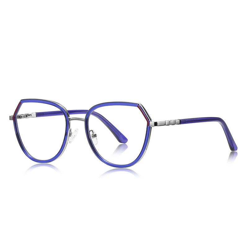 Knotted Temple Geometric Round Blue Light Blocking Glasses in Royal Indigo Blue & Silver