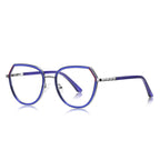 Knotted Temple Geometric Round Blue Light Blocking Glasses in Royal Indigo Blue & Silver