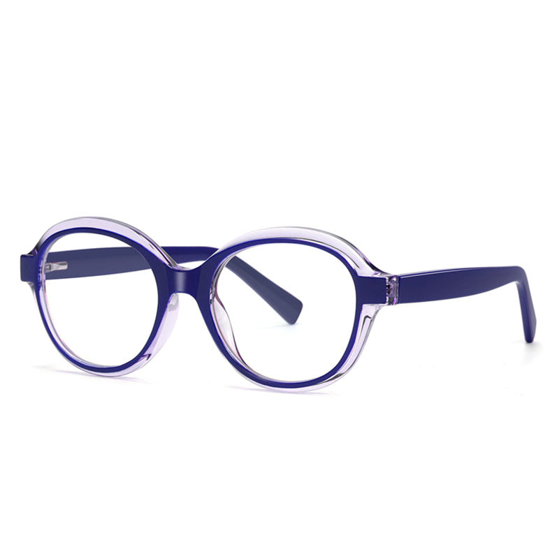 Layered Rim Round Blue Light Blocking Glasses in Cobalt Blue and Clear
