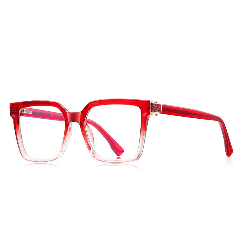 Pavé Hinge Square Blue Light Blocking Glasses in Ruby Red Gradient