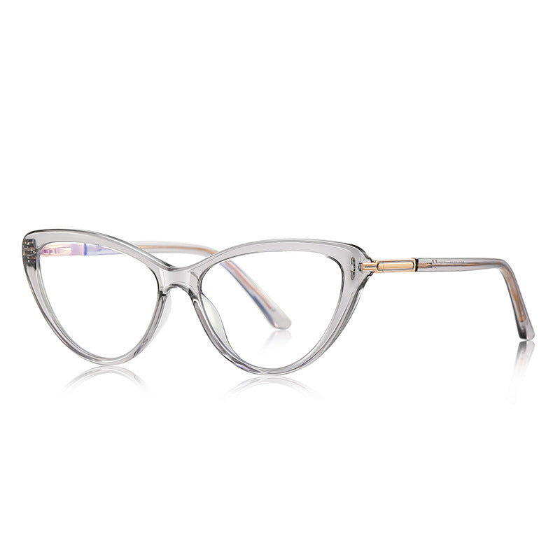 Gold Bar Temple Cat Eye Blue Light Blocking Glasses in Smoke Grey & Gold