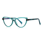 Diamond Quilted Cat Eye Blue Light Blocking Glasses in Emerald Teal