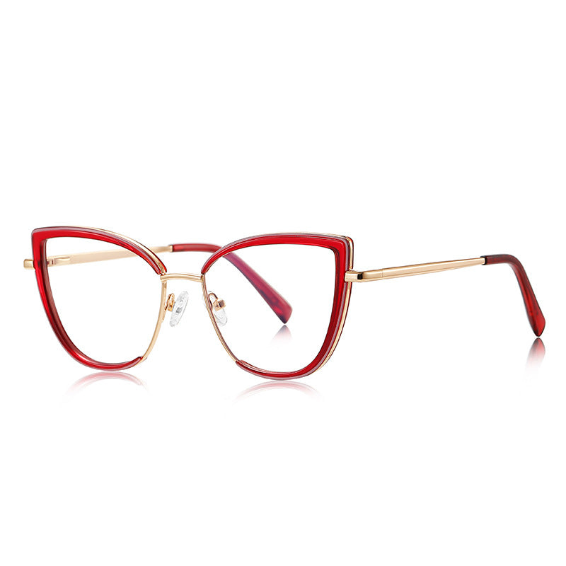 Double-Rim Cat Eye Blue Light Blocking Glasses in Gold &amp; Vibrant Red