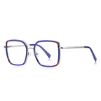Colorblock Metal Square Blue Light Blocking Glasses in Silver, Cobalt Blue & Crimson