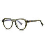 Dual Rivet Crown Panto Blue Light Blocking Glasses in Translucent Olive Green