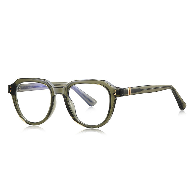 Dual Rivet Crown Panto Blue Light Blocking Glasses in Translucent Olive Green