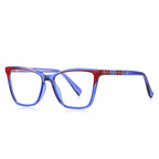 Colorblock Pyramid Stud Cat Eye Blue Light Blocking Glasses in Royal Blue with Red Wingtips