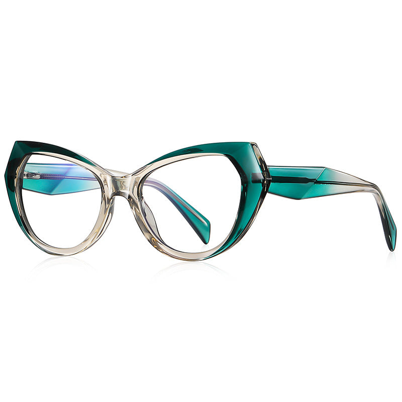 Faceted Wing Butterfly Blue Light Blocking Glasses in Translucent Emerald to Smoke Gradient