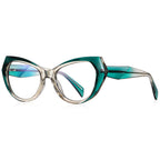 Faceted Wing Butterfly Blue Light Blocking Glasses in Translucent Emerald to Smoke Gradient