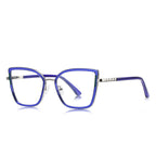 Segmented Temple Metal Square Blue Light Blocking Glasses in Silver & Cobalt Blue