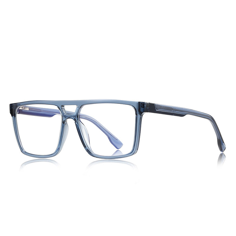 Ribbed Temple Navigator Blue Light Blocking Glasses in Blue Marble Denim