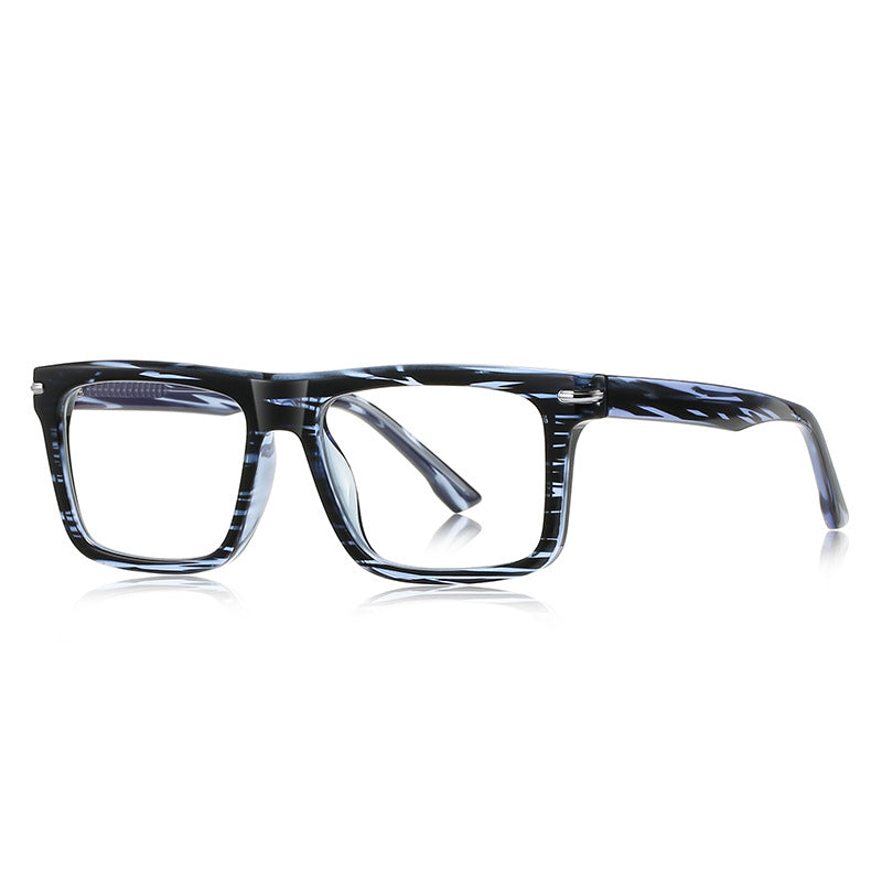 Wide Rectangular Flat Top Acetate Blue Light Blocking Glasses in Blue Gray Stripe