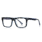 Wide Rectangular Flat Top Acetate Blue Light Blocking Glasses in Blue Gray Stripe