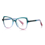 Gradient Pyramid Stud Butterfly Blue Light Blocking Glasses in Emerald Green to Pink Gradient