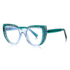 Punched Dot Cat Eye Blue Light Blocking Glasses in Translucent Emerald Teal Green
