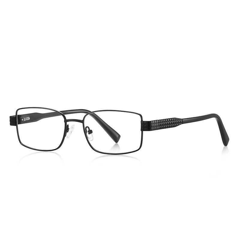 Grid-Texture Metal Rectangle Blue Light Blocking Glasses in Matte Black