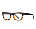 Dual Rivet Rectangle Blue Light Blocking Glasses in Black &amp; Tortoiseshell Two-Tone