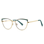 Two-Tone Brow Metal Cat Eye Blue Light Blocking Glasses in Teal & Lime Yellow