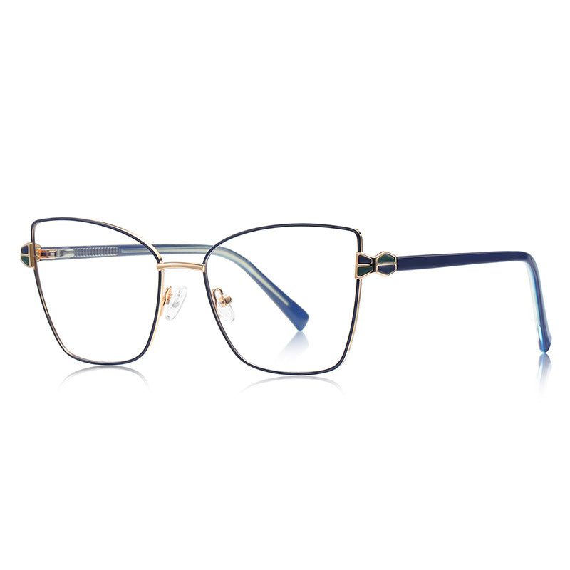 Bowtie Hinge Cat Eye Blue Light Blocking Glasses in Midnight Blue and Gold