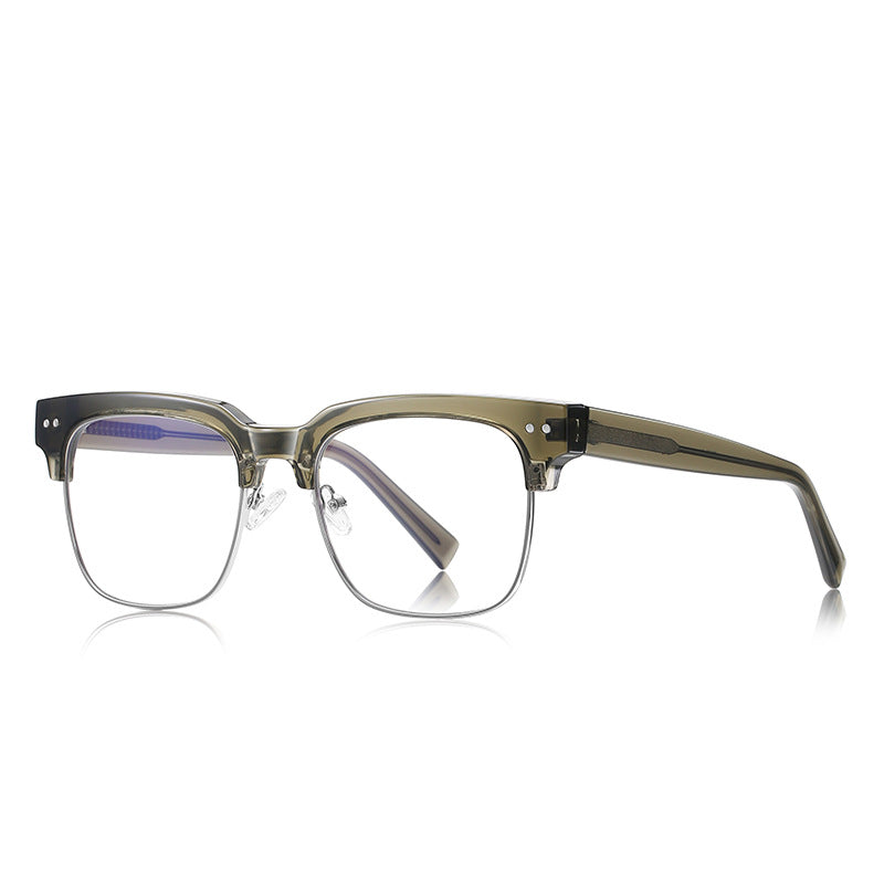 Vintage Browline Blue Light Blocking Glasses in Olive Green & Silver