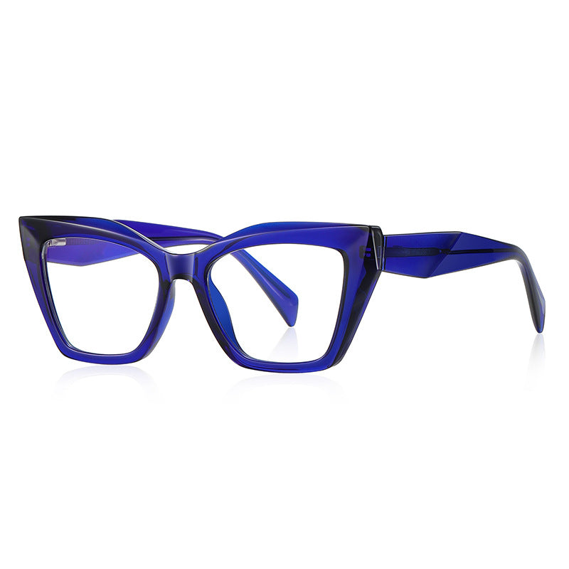 Faceted Cat Eye Blue Light Blocking Glasses in Translucent Cobalt Blue
