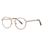 Chain-Link Temple Round Blue Light Blocking Glasses in Gold with Tortoiseshell Rim