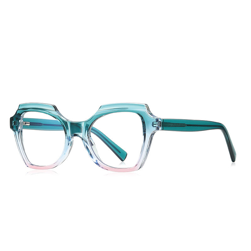 Stepped Brow Butterfly Blue Light Blocking Glasses in Emerald Green to Pink Gradient