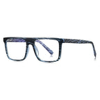 Checkerboard Temple Navigator Blue Light Blocking Glasses in Translucent Slate Blue Striation