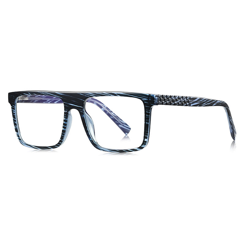 Checkerboard Temple Navigator Blue Light Blocking Glasses in Translucent Slate Blue Striation