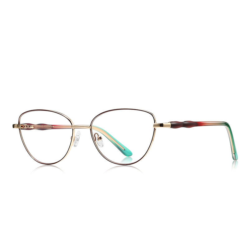Bamboo Joint Oval Blue Light Blocking Glasses in Pale Gold with Wine/Green Gradient Temples