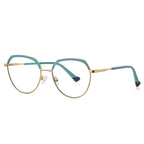 LENSVA Glitter Brow Round Spring Hinge Blue Light Glasses in Emerald Teal Glitter and Gold