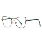 LENSVA Checkered Hinge Metal Butterfly Blue Light Glasses in Gold & Emerald Green
