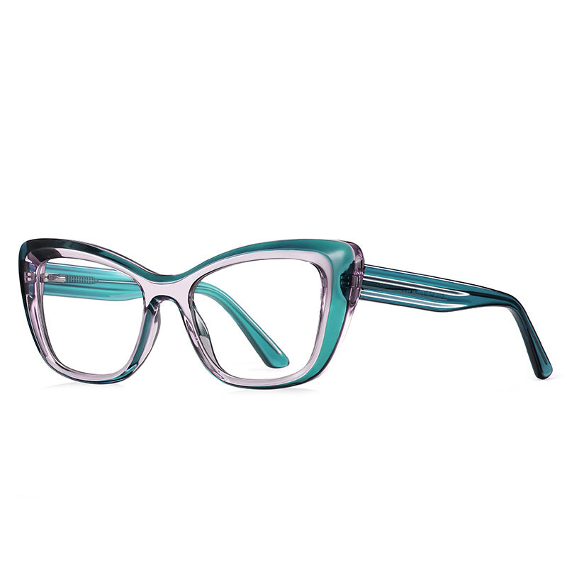 Fluted Temple Cat Eye Blue Light Blocking Glasses in Two-Tone Green & Lilac