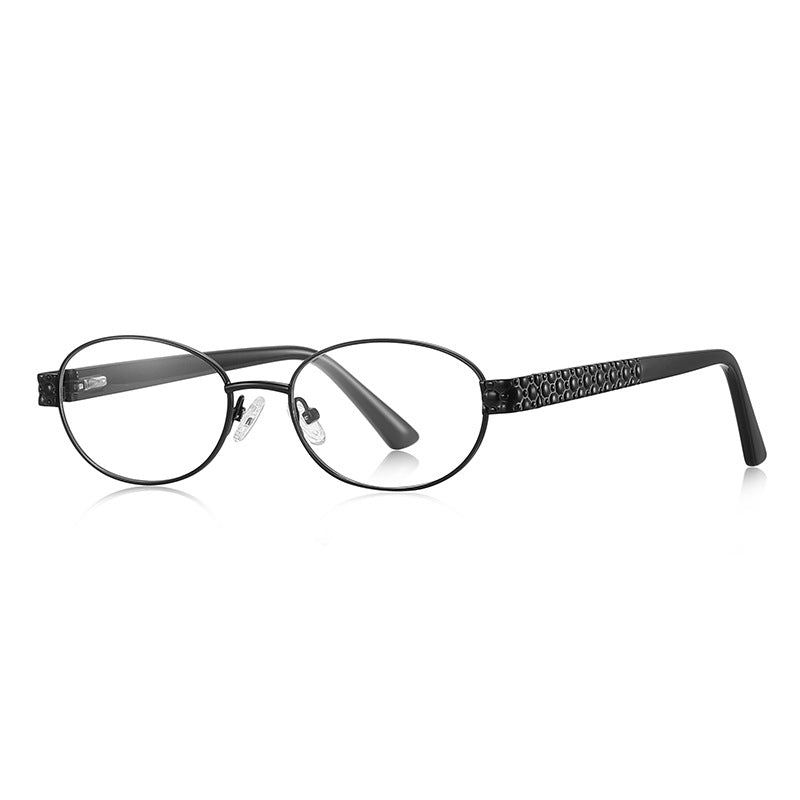 Filigree Metal Oval Blue Light Blocking Glasses in All Matte Black