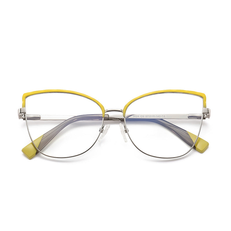 Bicolor Brow Butterfly Blue Light Blocking Glasses in Lime Yellow & White