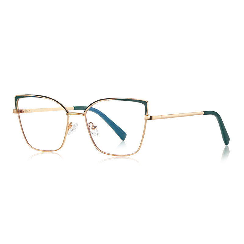 Enamel Brow Butterfly Blue Light Blocking Glasses in Gold & Forest Green Enamel