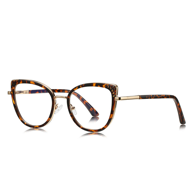 Textured Wingtip Cat Eye Blue Light Blocking Glasses in Gold & Amber Leopard Tortoiseshell
