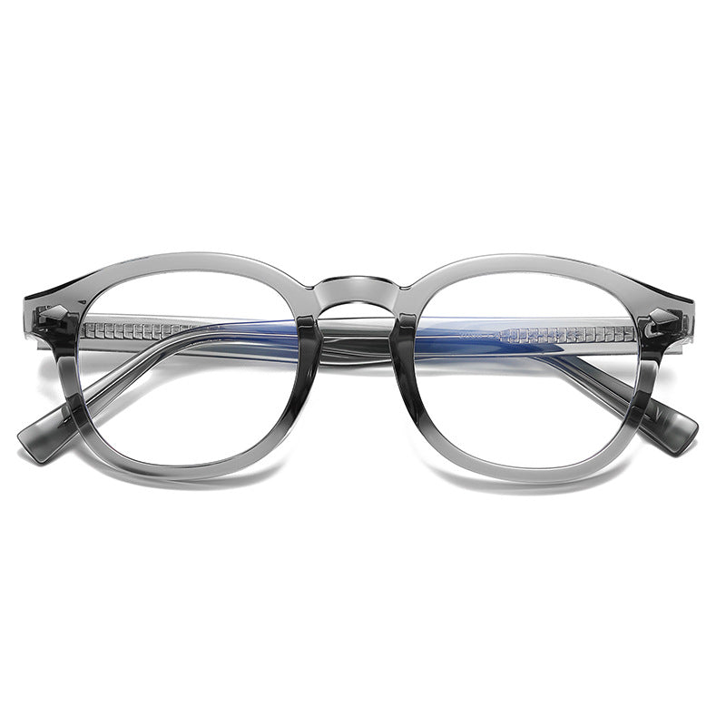 Diamond Rivet Round Blue Light Blocking Glasses in Smoke Grey