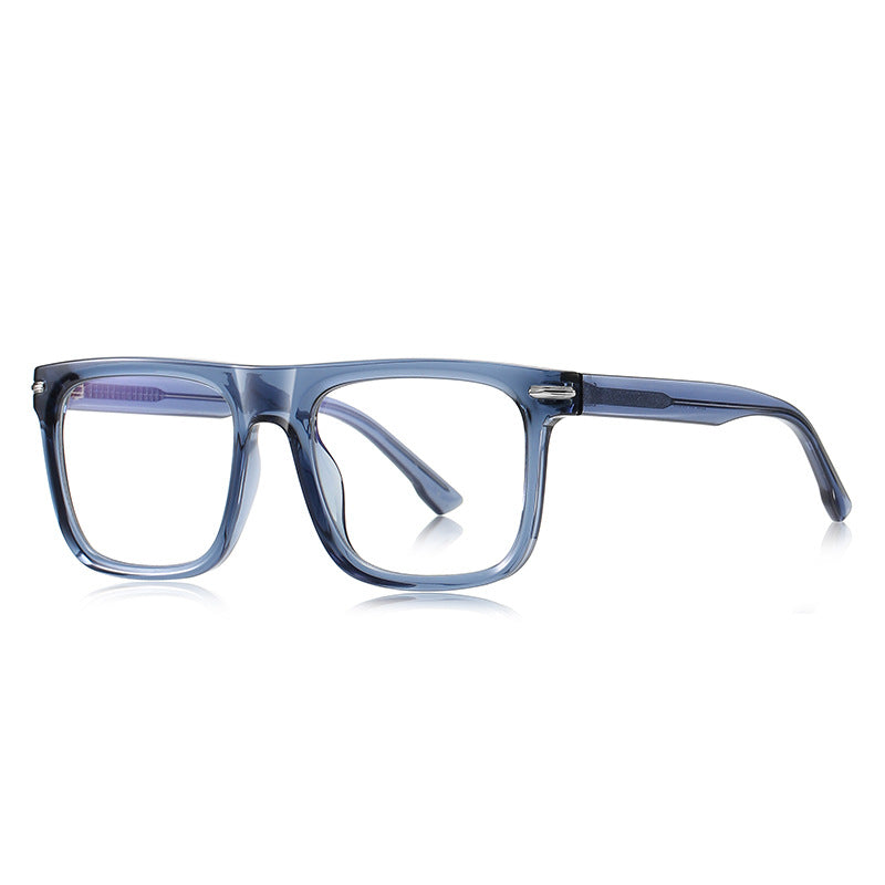 Oversized Square Flat-Top Acetate Blue Light Blocking Glasses in Transparent Steel Blue