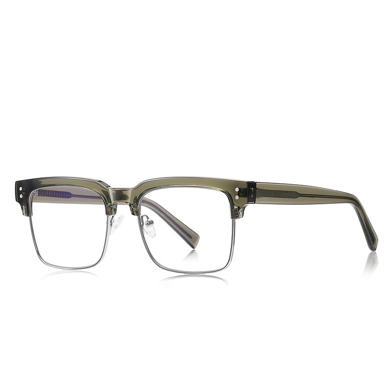Classic Browline Blue Light Blocking Glasses in Olive Green &amp; Silver