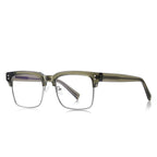 Classic Browline Blue Light Blocking Glasses in Olive Green &amp; Silver
