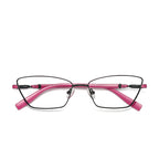 Contrast Sleeve Metal Cat Eye Blue Light Blocking Glasses in Black with Fuchsia Pink