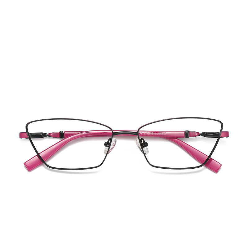 Contrast Sleeve Metal Cat Eye Blue Light Blocking Glasses in Black with Fuchsia Pink