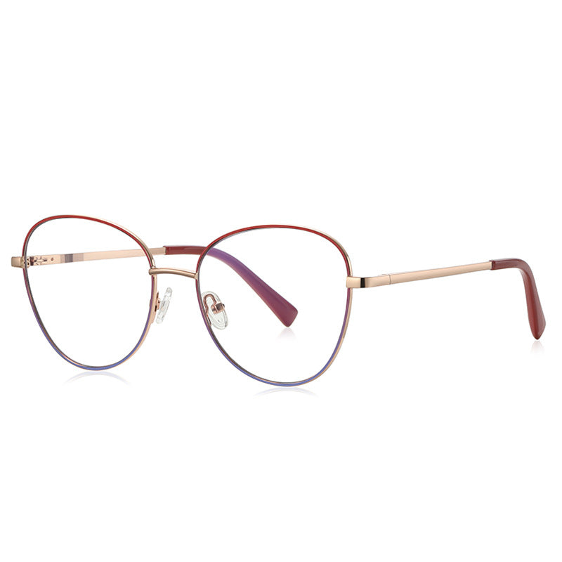 Gradient Rim Metal Round Blue Light Blocking Glasses in Gold Metal with Crimson Red to Gold Gradient Rim
