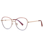 Gradient Rim Metal Round Blue Light Blocking Glasses in Gold Metal with Crimson Red to Gold Gradient Rim